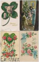 33 db RÉGI üdvözlő lap sok dombornyomott, karácsonyi és litho lappal / 33 pre-1945 greeting art postcards with many litho, embossed and Christmas themed cards