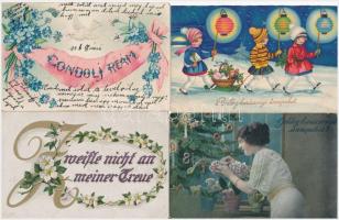 33 db RÉGI üdvözlő lap sok dombornyomott, karácsonyi és litho lappal / 33 pre-1945 greeting art post...