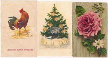 33 db RÉGI üdvözlő lap sok dombornyomott, karácsonyi és litho lappal / 33 pre-1945 greeting art post...