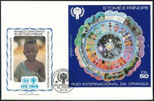 Nemzetközi Gyermekév blokk FDC-n, International Children's Year block on FDC