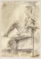 Berény jelzéssel: Ülő férfi akt. Szén, papír, felcsavarva, 58×42 cm