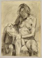 Vén jelzéssel: Ülő női akt. Szén, papír, hajtás nyommal, felcsavarva, 80×60 cm