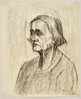 Barcsay jelzéssel: Idős nő portréja. Szén,papír, felcsavarva, kis szakadással, 60×50 cm