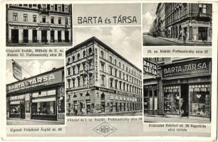 Budapest, Barta és Társa villany- és rádiócikk, készülék és alkatrész üzletének reklámlapja, központi irodák és fióküzletek