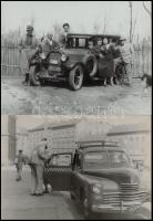 Régi autók vegyes tétele különféle korokból, 8 db vintage negatív + 16 db vintage fotó és/vagy mai nagyítás, 24x36 mm és 18x24 cm között