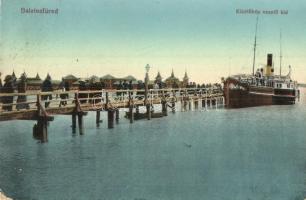 1914 Balatonfüred, Kikötőhöz vezető híd, Baross gőzös, fürdőházak