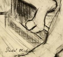 Szabó jelzéssel: Ülő női akt. Szén, papír,  59×42 cm