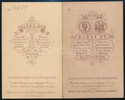 cca 1873 Klösz György pesti műtermében készült, 2 db vizitkártya méretű fénykép, 10,5x6,5 cm