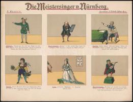 cca 1900 Opera illusztrációs képsorozatok, 3 lap, Wagner és Mozart, német nyelven, litográfia, 22x28 cm
