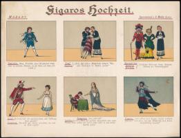 cca 1900 Opera illusztrációs képsorozatok, 3 lap, Wagner és Mozart, német nyelven, litográfia, 22x28...