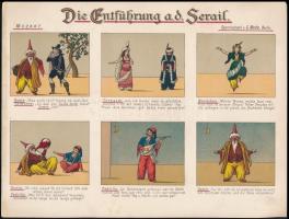 cca 1900 Opera illusztrációs képsorozatok, 3 lap, Wagner és Mozart, német nyelven, litográfia, 22x28...