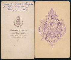 cca 1869 Kozmata és Tsa pesti műtermében készült, 2 db vizitkártya méretű fénykép, az egyik felirato...