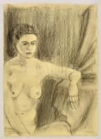 Kontuly jelzéssel: Ülő női akt. Szén, papír, felcsavarva, apró szakadással, 70×50 cm