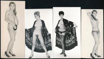 cca 1969 Szolidan erotikus felvételek a ,,csinibaba" korszakból, 4 db vintage fotó + 5 db vinta...