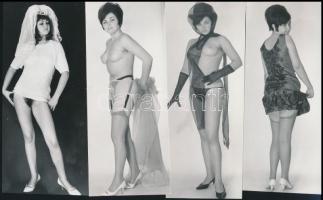 cca 1974 Pajkos, csábos, játékos modell, szolidan erotikus felvételek, 8 db vintage fotó, 14x6 cm