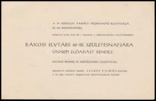 1952 Rákosi Mátyás 60. születésnapja, 2 db vintage fotó Tiszavölgyi József (1909-?) budapesti fotóri...