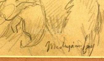 Mednyánszky jelzéssel: Áhítat. Ceruza, papír, keretben, 13×18 cm