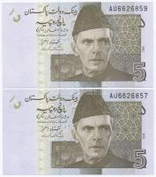 Pakisztán 2008. 5R (5x) közte 2db sorszámkövet és 2db közeli sorszám T:I,I-
Pakistan 2008. 5 Rupees...