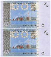 Pakisztán 2008. 5R (5x) közte 2db sorszámkövet és 2db közeli sorszám T:I,I-
Pakistan 2008. 5 Rupees...