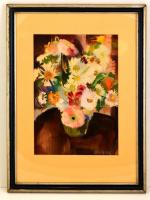 Endrédy György (1910-1988): Virágcsendélet. Akvarell, papír, jelzett, üvegezett keretben, 50×34 cm