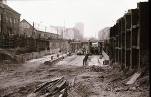 1985. december 11. Budapest, Turbina utca, Rákos patak és Gyöngyösi út környéke a metróépítés felszí...