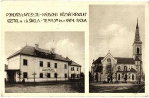 Nádszeg, Trstice; templom, katolikus iskola / church, school, 1938 Dunaszerdahely Visszatért So. Stpl. (EK)