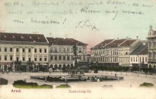 1905 Arad, Szabadság tér, Abbazia Kávéház, Porter Vilmos Nagyáruháza, Herbstein Mór üzlete / square, shops, cafe (EK)