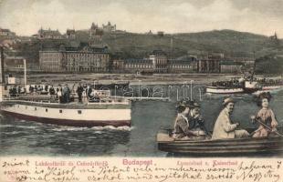 Budapest II. Szent Lukács és Császár fürdő, gőzhajó és csónakázók montázs