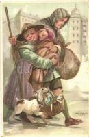 3 db RÉGI magyar Márton L. cserkész motívumlap / 3 pre-1945 Hungarian scout boy motive cards, s: Már...