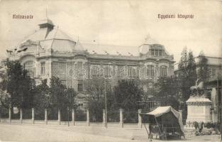 1911 Kolozsvár, Cluj; Egyetemi könyvtár, utcai árus bódéja. Sámuel S. Sándor kiadása / library of the university, street vendors booth (EK)