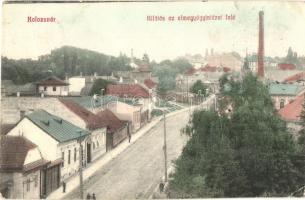 1909 Kolozsvár, Cluj; Kilátás az elmegyógyintézet felé, utca, gyárkémény. Újhelyi és Boros kiadása / view towards the Asylum, street with factory chimney (EK)