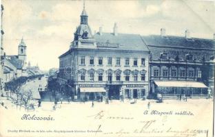 1900 Kolozsvár, Cluj; Központi szállodája, Bánffy palota, Medgyesy és Nyegrutz és Biasini Sándor üzlete. Dunky Fivérek kiadása / hotel, palace, shops
