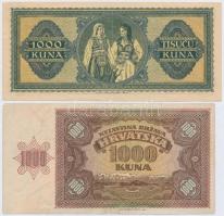 Független Horvát Állam 1941. 1000K + 1943. 1000K T:III
Independent State of Croatia 1941. 1000 Kuna...