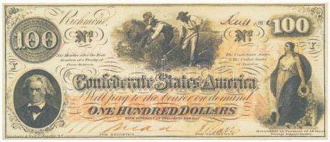 Amerikai Konföderációs Államok / Virginia / Richmond 1862. 100$ replika T:I-,II The Confederate States of Amerika / Virginia / Richmond 1862. 100 Dollars replica C:AU,XF