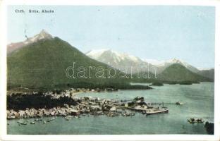 Sitka, Alaska; port, steamships, mountains (EB)
