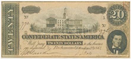 Amerikai Konföderációs Államok / Virginia / Richmond 1864. 20$ replika T:I,I- The Confederate States of Amerika / Virginia / Richmond 1864. 20 Dollars replica C:UNC,AU
