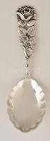 Ezüst(Ag) rózsás nyelű fűszerkanál, jelzett, h: 9,3 cm, nettó: 13,6 g