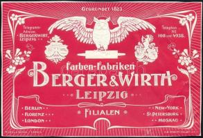 Berger & Wirth Farben-Fabriken Leipzig dombornyomott reklámcédula, gyűrődéssel