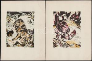 Jelzés nélkül: Állatok, 4 db. Litográfia, papír, 13×9,5 cm