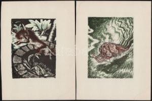 Jelzés nélkül: Állatok, 4 db. Litográfia, papír, 13×9,5 cm