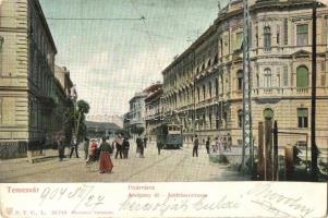 1904 Temesvár, Timisoara; Gyárváros, Andrássy út, villamos / Fabrica, street view, tram (kopott sarkak / worn corners)