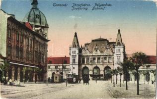 1914 Temesvár, Timisoara; Józsefváros, vasútállomás, villamos / Josefsring Bahnhof / Iosefin, railway station, tram