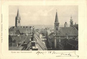 1905 Nagyszeben, Hermannstadt, Sibiu; utca templomokkal. K. Graef kiadása / street with churches (EK)