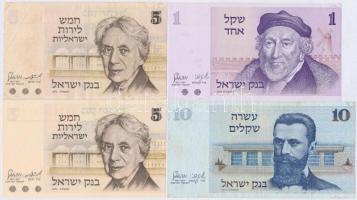 Izrael 1973. 5L (2x) + 1978. 1Sh + 10Sh T:II,III Israel 1973. 5 Lirot (2x) + 1978. 1 Sheqel + 10 Sheqalim C:XF,VF