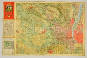 1934 Budai-hegyek, kirándulók térképe, M. Kir. Állami Térképészet, szakadással, 93x62 cm