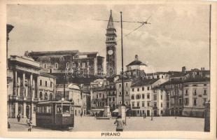 Piran, Pirano; Piazza Tartini / square, tram, shops