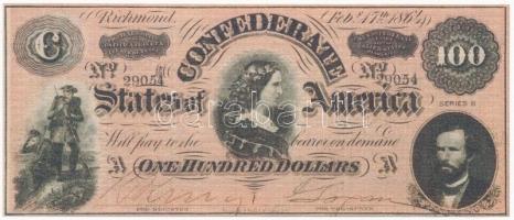 Amerikai Konföderációs Államok / Virginia / Richmond 1864. 100$ replika T:I-,II The Confederate States of Amerika / Virginia / Richmond 1864. 100 Dollars replica C:AU,XF
