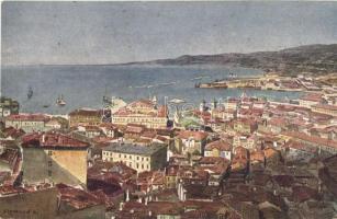 Trieste, Trst; Vista da S. Guisto / view from the cathedral, art postcard. s: Romandini (EK)