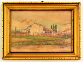 Mednyánszky jelzéssel: Házak. Akvarell, foltos, papír, üvegezett keretben, 17×28 cm