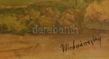 Mednyánszky jelzéssel: Házak. Akvarell, foltos, papír, üvegezett keretben, 17×28 cm